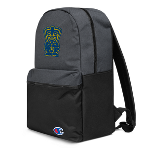 Blue and Yellow TikiEmbroidered Champion Backpack