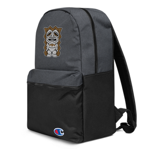 Brown and White Tiki Embroidered Champion Backpack