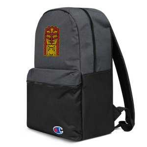 Red and Yellow Tiki Embroidered Champion Backpack