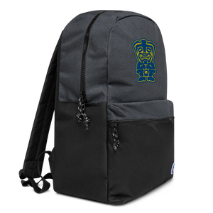 Blue and Yellow TikiEmbroidered Champion Backpack