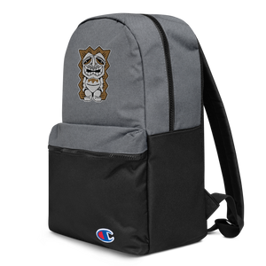Brown and White Tiki Embroidered Champion Backpack