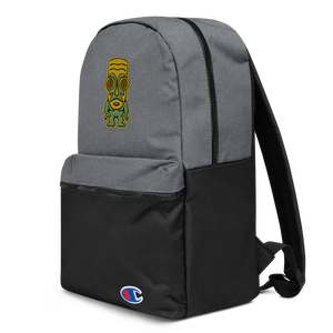 Green and Yellow Tiki Embroidered Champion Backpack
