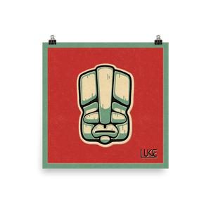 Teal Tiki Face Poster