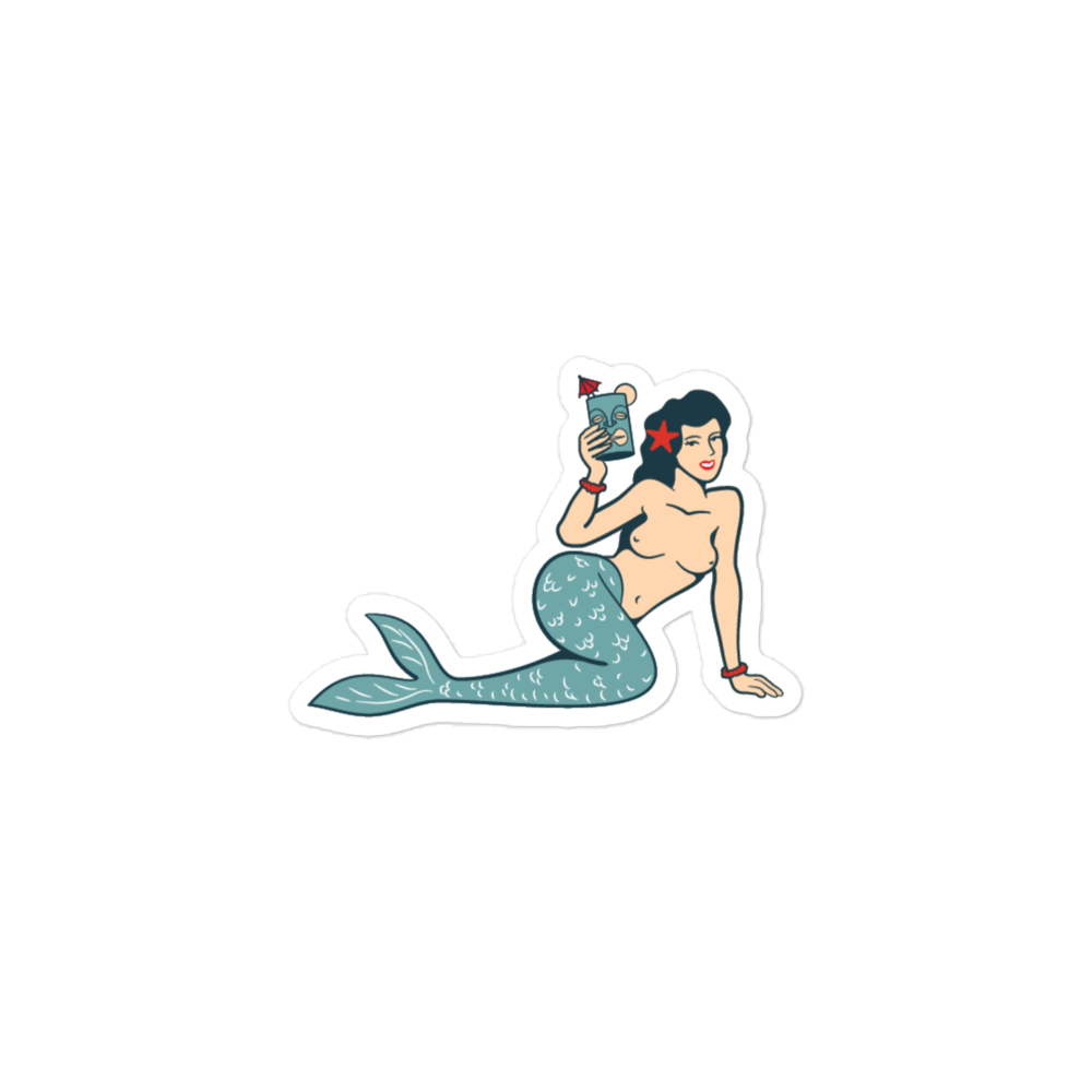 Teal Mermaid with Tiki Mug Bubble-free stickers