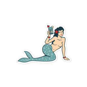 Teal Mermaid with Tiki Mug Bubble-free stickers