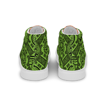 Load image into Gallery viewer, Green Tiki Tattooed Men’s high top canvas shoes