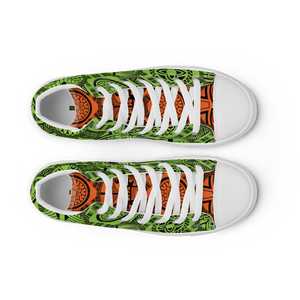 Green Tiki Tattooed Men’s high top canvas shoes