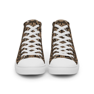Brown Tiki Tattooed Men’s high top canvas shoes