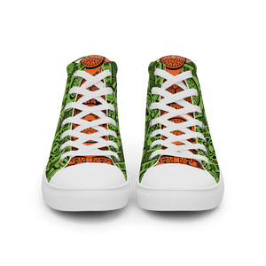 Green Tiki Tattooed Men’s high top canvas shoes