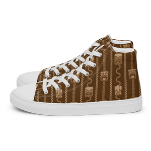 Brown Tiki Pattern Men’s high top canvas shoes