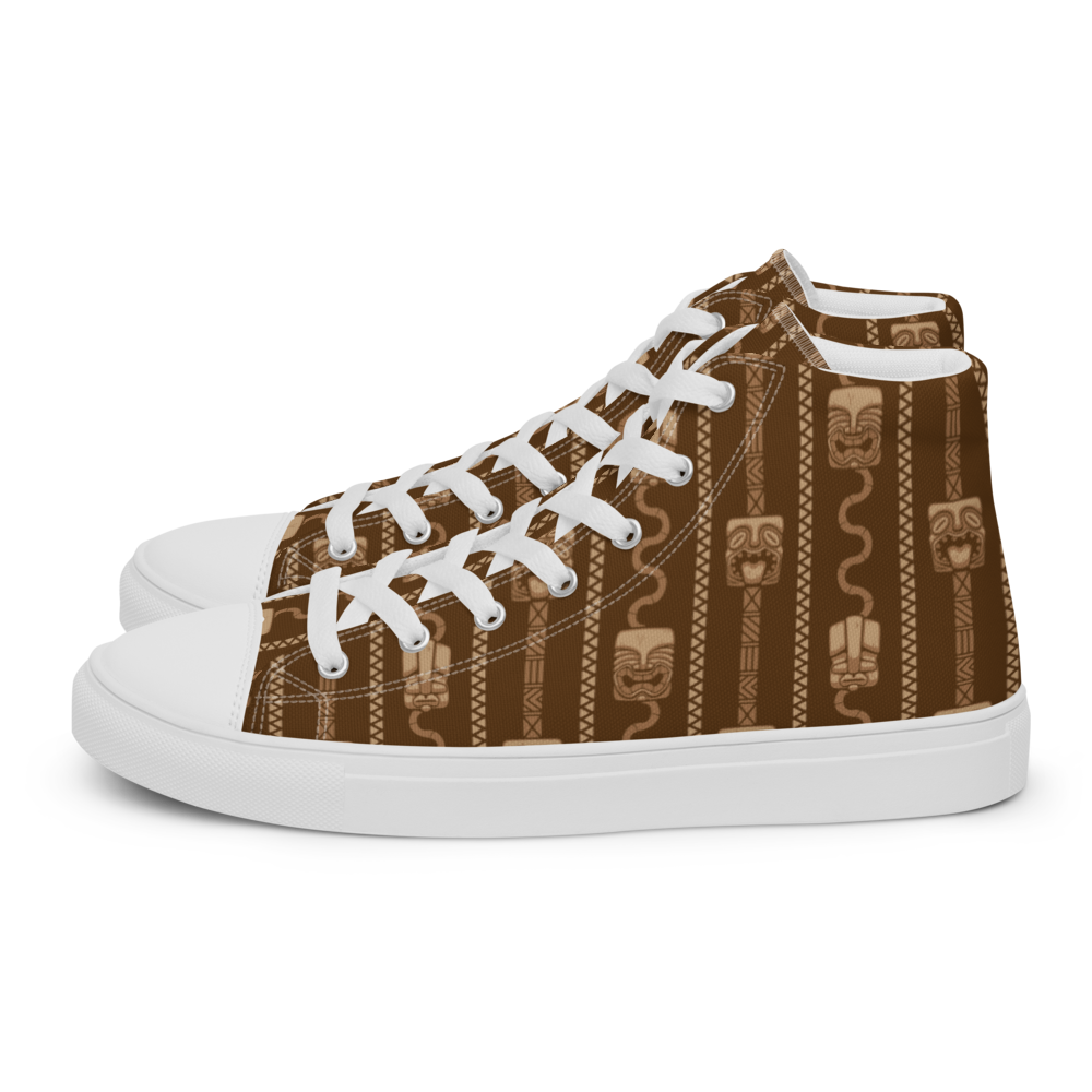 Brown Tiki Pattern Men’s high top canvas shoes