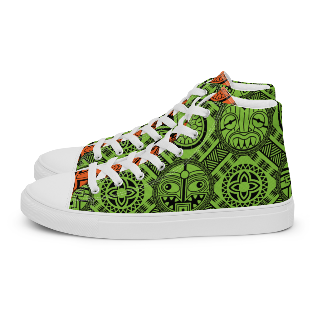 Green Tiki Tattooed Men’s high top canvas shoes
