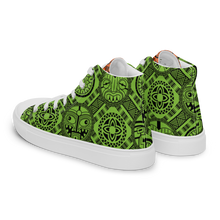 Load image into Gallery viewer, Green Tiki Tattooed Men’s high top canvas shoes