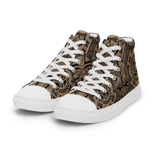 Brown Tiki Tattooed Men’s high top canvas shoes