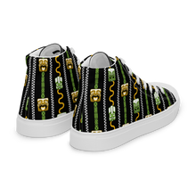 Load image into Gallery viewer, Green and Orange Tiki Pattern Men’s high top canvas shoes