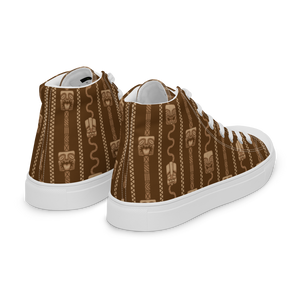 Brown Tiki Pattern Men’s high top canvas shoes