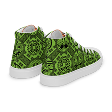 Load image into Gallery viewer, Green Tiki Tattooed Men’s high top canvas shoes