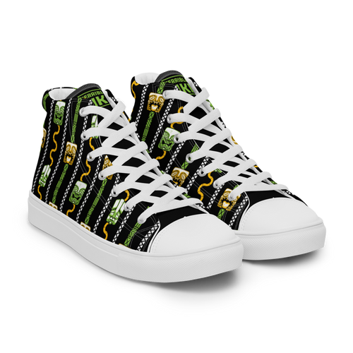 Green and Orange Tiki Pattern Men’s high top canvas shoes