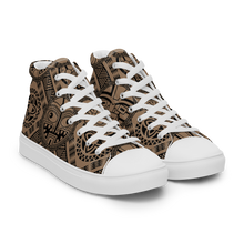 Load image into Gallery viewer, Brown Tiki Tattooed Men’s high top canvas shoes