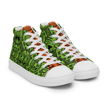 Load image into Gallery viewer, Green Tiki Tattooed Men’s high top canvas shoes