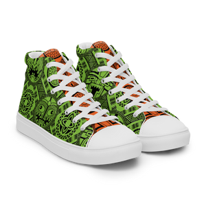 Green Tiki Tattooed Men’s high top canvas shoes