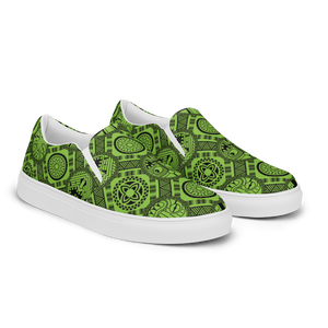 Green Tiki Pattern Men’s slip-on canvas shoes