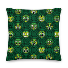Load image into Gallery viewer, Green Round Tiki Face Pillow