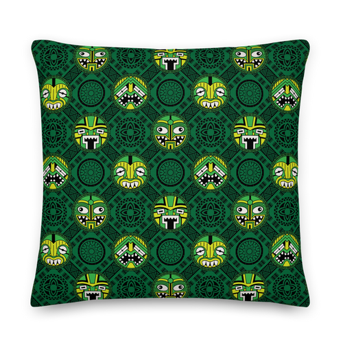 Green Round Tiki Face Pillow