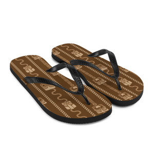 Brown Tiki Pattern Flip-Flops