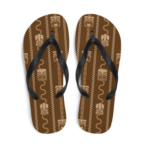 Brown Tiki Pattern Flip-Flops