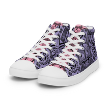 Load image into Gallery viewer, Purple and Pink Tiki Tattooed Women’s high top canvas shoes