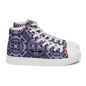 Purple and Pink Tiki Tattooed Women’s high top canvas shoes