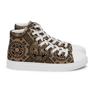 Brown Tiki Tattooed Women’s high top canvas shoes