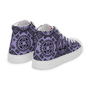 Purple and Pink Tiki Tattooed Women’s high top canvas shoes