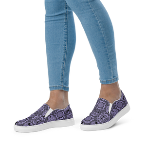 Purple Tiki Tatooed Women’s slip-on canvas shoes