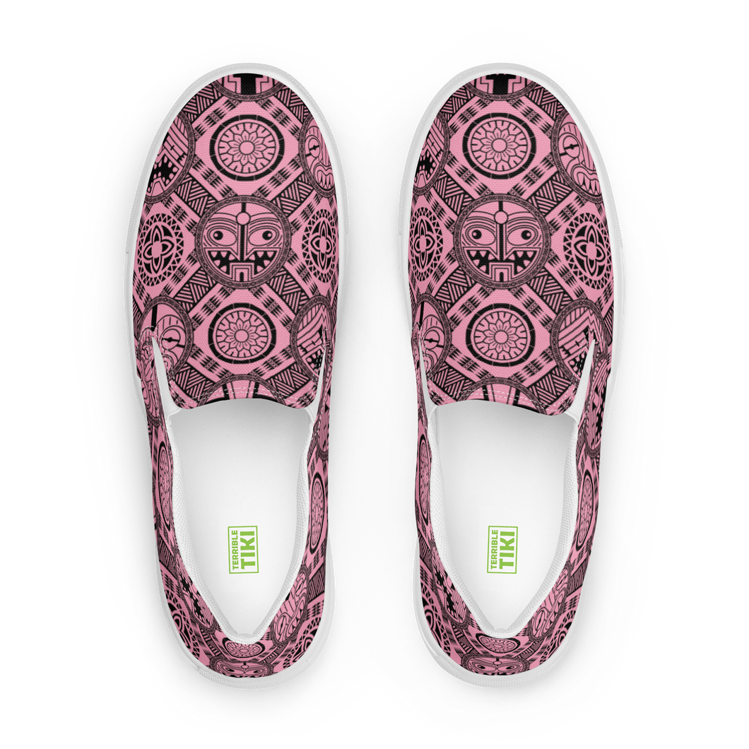 Pink Tiki Tatooed Women’s slip-on canvas shoes