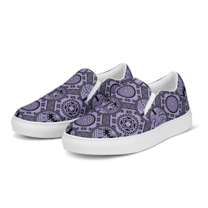 Purple Tiki Tatooed Women’s slip-on canvas shoes