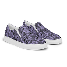 Load image into Gallery viewer, Purple Tiki Tatooed Women’s slip-on canvas shoes